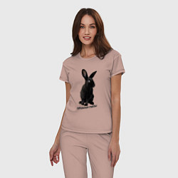 Пижама хлопковая женская Приношу счастье, черный кролик, символ 2023 года, цвет: пыльно-розовый — фото 2