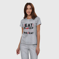 Пижама хлопковая женская Надпись: eat sleep Death Stranding repeat, цвет: меланж — фото 2
