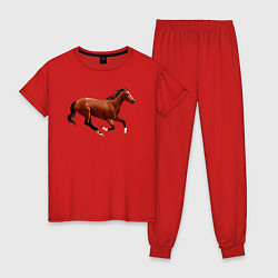 Пижама хлопковая женская Чистокровная верховая лошадь, цвет: красный