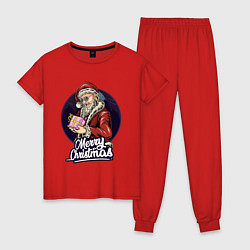 Пижама хлопковая женская Санта с подарком, цвет: красный