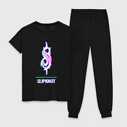 Пижама хлопковая женская Slipknot glitch rock, цвет: черный