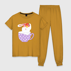 Пижама хлопковая женская Зайка в кружке, цвет: горчичный