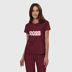 Пижама хлопковая женская Love 2023, цвет: меланж-бордовый — фото 2