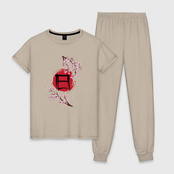 Женская пижама Цветущая сакура и красный круг с японским иероглиф