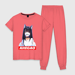 Пижама хлопковая женская Девушка ахегао с логотипом, цвет: коралловый