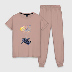 Пижама хлопковая женская Космические путешествия, цвет: пыльно-розовый