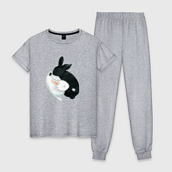 Пижама хлопковая женская Кролики Инь Янь, цвет: меланж