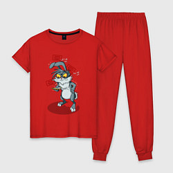 Пижама хлопковая женская Смарт кролик, цвет: красный