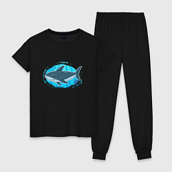 Пижама хлопковая женская Мультяшная акула под водой, цвет: черный