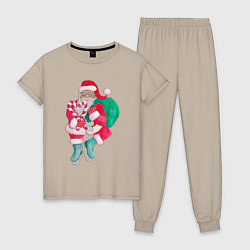 Женская пижама Санта Клаус с мешком подарков на коньках