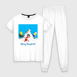 Пижама хлопковая женская Дети Симпсоны лепят маму с папой, цвет: белый