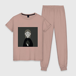 Пижама хлопковая женская Мультяшная девочка с растением в руке, цвет: пыльно-розовый