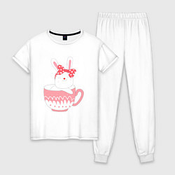 Пижама хлопковая женская Зайчонок в чашке, цвет: белый