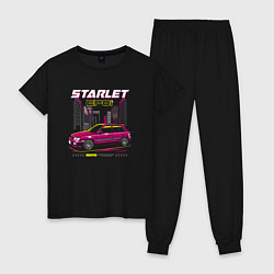 Пижама хлопковая женская Toyota Starlet ep81, цвет: черный