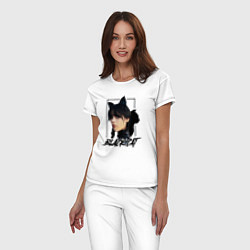 Пижама хлопковая женская Wednesday Black cat, цвет: белый — фото 2