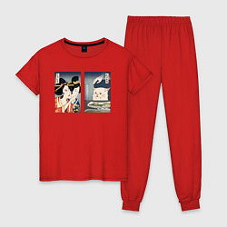 Пижама хлопковая женская Мем в японском стиле, цвет: красный