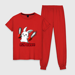 Пижама хлопковая женская Rabbit run away, цвет: красный