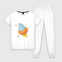 Пижама хлопковая женская Космический корабль, цвет: белый