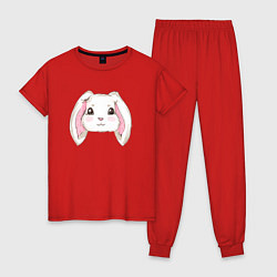 Пижама хлопковая женская Мордочка милого кролика, цвет: красный