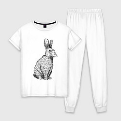 Пижама хлопковая женская Нарисованный карандашом кролик, цвет: белый