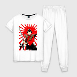 Женская пижама Самурай с мечом на фоне флага