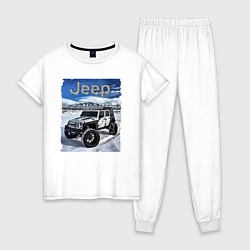 Пижама хлопковая женская Chrysler Jeep Wrangler в зимних горах, цвет: белый