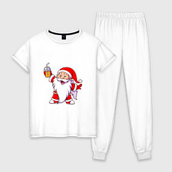 Пижама хлопковая женская Санта весельчак, цвет: белый