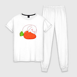 Пижама хлопковая женская Зайчик на морковке, цвет: белый