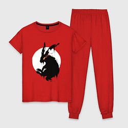 Пижама хлопковая женская Черный кролик 2023, цвет: красный