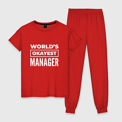 Пижама хлопковая женская Worlds okayest manager, цвет: красный