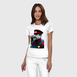 Пижама хлопковая женская Иосиф Виссарионович Сталин - memes Mario, цвет: белый — фото 2