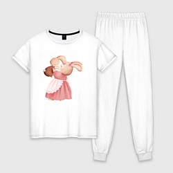 Пижама хлопковая женская Зайка с зайчонком, цвет: белый