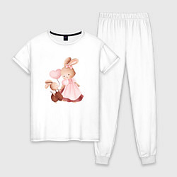 Пижама хлопковая женская Мама зайка и зайчонок, цвет: белый