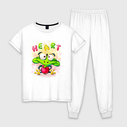 Пижама хлопковая женская Лягушонок с сердцем, цвет: белый