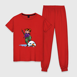 Пижама хлопковая женская Убийца Снеговиков - девушка с огнемётом, цвет: красный