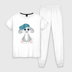 Пижама хлопковая женская Зайка в кепке, цвет: белый