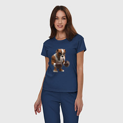 Пижама хлопковая женская Собака чемпион по боксу, цвет: тёмно-синий — фото 2