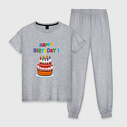 Пижама хлопковая женская Торт со свечами с днём рождения, цвет: меланж
