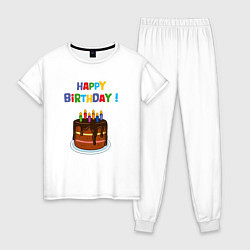 Пижама хлопковая женская Шоколадный торт с днём рождения, цвет: белый