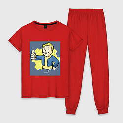 Пижама хлопковая женская Волт-Бой с пальцем вверх, цвет: красный