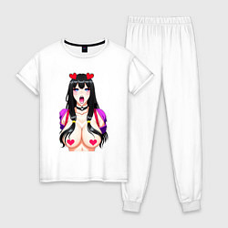 Пижама хлопковая женская Аниме девушка, ахегао с цензурой, цвет: белый