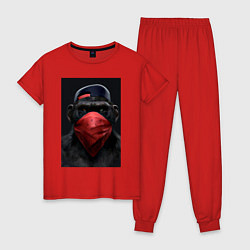 Пижама хлопковая женская Брутальная обезьяна в повязке, цвет: красный
