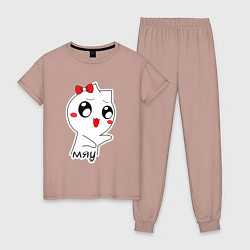 Пижама хлопковая женская Кошечка Мяу, цвет: пыльно-розовый