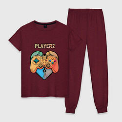Пижама хлопковая женская Player 2, цвет: меланж-бордовый
