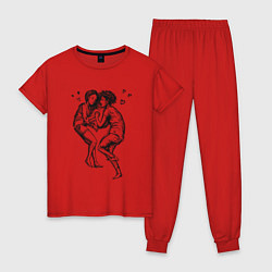 Пижама хлопковая женская Карандашная пара, цвет: красный
