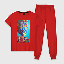Пижама хлопковая женская Мардж Симпсон с кошками - нейросеть, цвет: красный