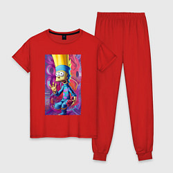 Пижама хлопковая женская Bart Simpson - neural network - fantasy, цвет: красный
