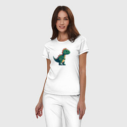 Пижама хлопковая женская Динозаврик пиксельный, цвет: белый — фото 2