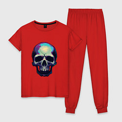 Пижама хлопковая женская Граффити череп, цвет: красный