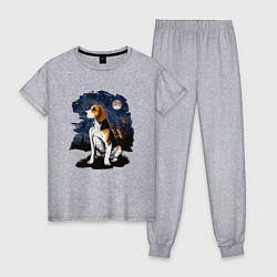 Пижама хлопковая женская Собака Бигль - звездная ночь Винсента Ван Гога, цвет: меланж